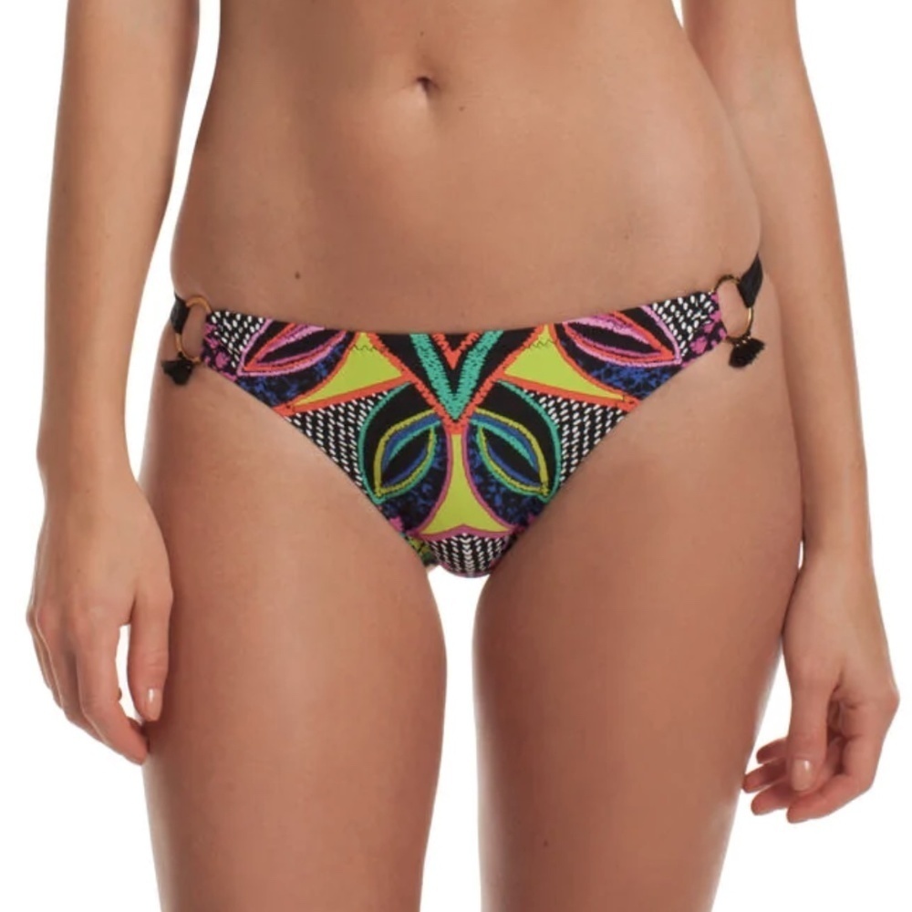 NWT Trina Turk African Brazilian Tassel Ring Side Hipster Bikini Bottom Sz. 4